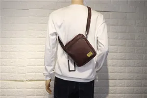 Men brown vertical PU leather shoulder bag casual crossbody bag for daily outdoor use