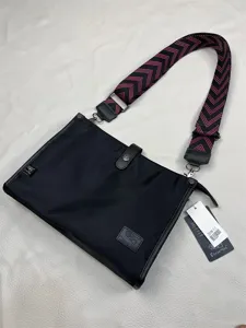 Threebox fashion nylon crossbody bag men casual shoulder bag with wide strap black