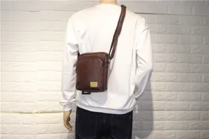 Men vertical shoulder bag brown PU leather casual crossbody bag daily use outdoor travel