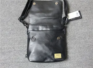Men black PU leather shoulder bag casual vertical messenger bag with flap and magnetic closure.