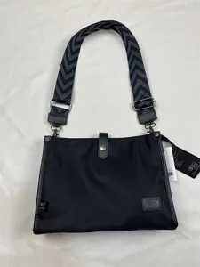 Threebox black nylon crossbody bag for men casual canvas shoulder bag with patterned strap.