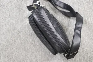 Men casual black PU leather shoulder bag detail view with multi zip pockets and strap
