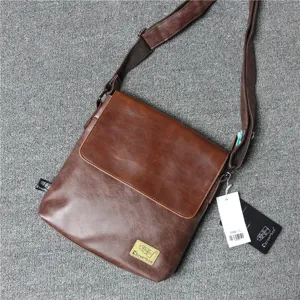 Men vintage PU leather messenger bag vertical crossbody shoulder bag brown casual stylish