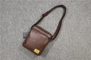 Men vintage brown leather messenger bag casual crossbody shoulder bag daily commute satchel