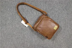 Men brown vertical PU leather shoulder bag casual outdoor crossbody bag with front pocket
