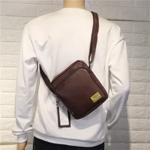 Men's brown vertical shoulder bag PU leather casual outdoor cross body bag stylish