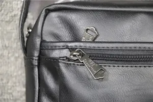 Black leather crossbody bag detail zipper texture casual men shoulder bag messenger