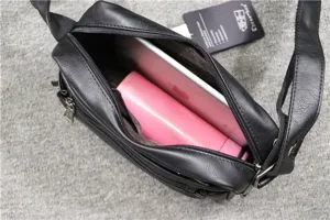 Black PU leather men messenger bag casual shoulder crossbody bag with large capacity storage