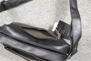 Men casual black PU leather crossbody bag multi zipper pocket detail shoulder bag