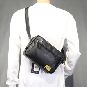 Men's Casual PU Leather Crossbody Bag Fashion Solid Color Zipper Shoulder Bag Vintage Messenger Bag For Daily Travel