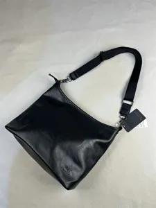 Men black PU leather shoulder bag casual motorcycle crossbody large capacity minimalist detail
