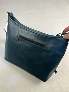 Dark green leather shoulder bag for men, casual crossbody hobo bag with zipper pocket.