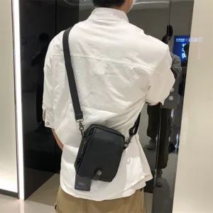Men vertical leather crossbody bag casual shoulder bag daily wear detail view style