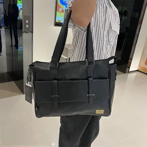 Sac d'affaires élégant pour homme en cuir PU, sac bandoulière fourre-tout avec sangles avant.