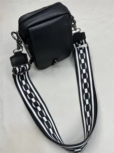 Men black vertical crossbody bag with wide geometric strap minimalist casual shoulder phone bag