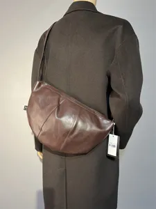 Men's Vintage Brown Dumpling Crossbody Bag PU Leather Crescent Shoulder Bag Commuter
