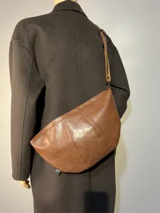 Brown vintage faux leather crossbody sling bag for men and women daily commuting.