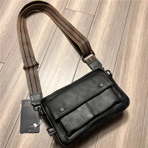 Men's fashion leather crossbody messenger bag casual vintage shoulder bag with strap