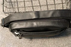 Herrentasche Umhängetasche aus schwarzem PU Leder Freizeittasche mit Reißverschluss.