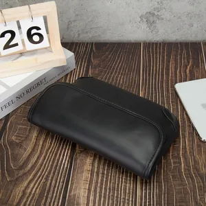 Men's black soft leather clutch bag, stylish minimalist daily small bag for modern men.