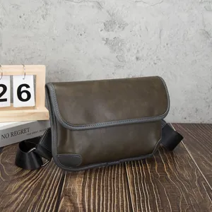 Men's retro soft leather messenger bag casual crossbody shoulder bag with flap closure