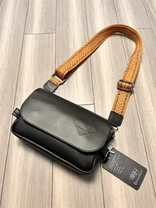 Black PU leather crossbody bag for men with stylish woven strap casual daily shoulder bag