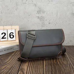 Men vintage crossbody bag soft leather shoulder bag casual stylish messenger bag daily.