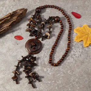 Retro bohemian ethnic necklace handmade coconut shell multi-layer long sweater chain