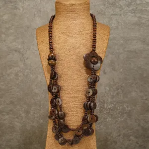 Retro bohemian handmade coconut shell long layered necklace sweater chain for women holiday