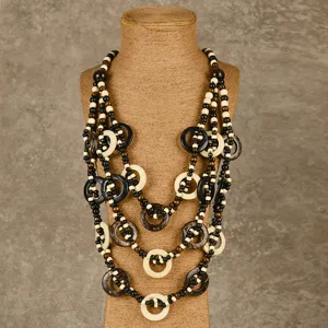 Bohemian multi-layer wooden bead long sweater chain retro coconut shell necklace for women