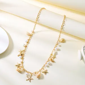Bohemian seashell starfish charm chain bracelet beach holiday jewelry detail view