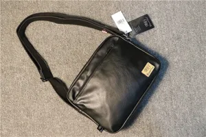 Men casual black shoulder bag, minimalist PU leather crossbody bag with adjustable strap.