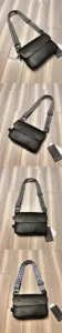 Men casual crossbody bag black shoulder messenger bag with wide geometric pattern strap