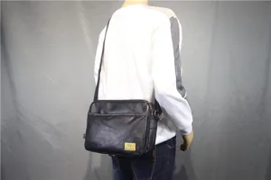 Threebox mens casual crossbody bag black pu leather retro motorcycle shoulder bag for daily use