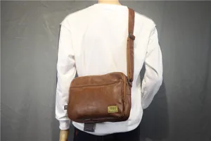 Men vintage brown leather messenger bag casual crossbody shoulder bag for daily use