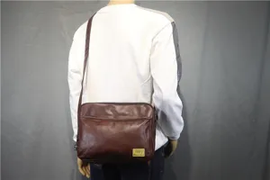 Brown leather casual messenger bag, stylish men and women vintage shoulder crossbody bag.