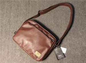 Brown men leather messenger bag casual outdoor shoulder crossbody bag with zipper pockets