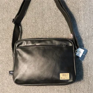 Men black shoulder bag simple PU leather crossbody bag outdoor daily use stylish messenger bag