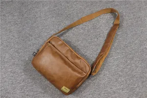Brown leather messenger bag for men women casual vintage shoulder crossbody bag