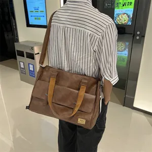 Sac bandoulière homme cuir PU décontracté grande capacité voyage affaires détail vue