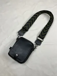 Mens vertical black crossbody bag with wide patterned strap casual daily shoulder bag