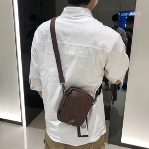 Men vertical crossbody bag casual soft leather shoulder bag stylish daily commuting sling bag