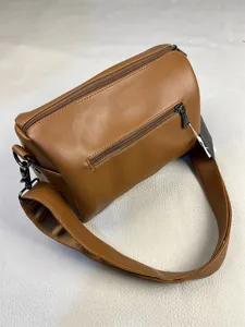 Brown cylindrical shoulder bag minimalist commuter crossbody bag casual fashion PU leather bag