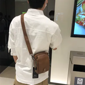 Mens vertical crossbody bag Japanese style soft leather casual shoulder bag for daily use
