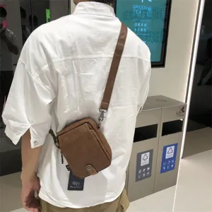 Men's vertical leather crossbody bag casual small shoulder bag daily use brown