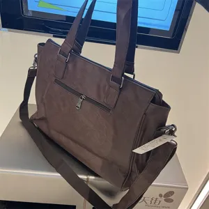 Sac cabas homme affaires décontracté marron, sac à bandoulière en cuir PU durable pour le voyage.