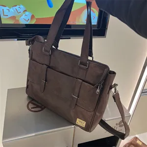Sac d'affaires décontracté pour hommes marron vintage en cuir PU sac bandoulière