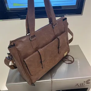 Sac d'affaires rétro en cuir PU pour hommes cartable sac bandoulière de voyage sac à main