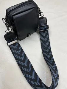 Men's casual vertical crossbody bag with wide patterned strap minimalist black shoulder bag