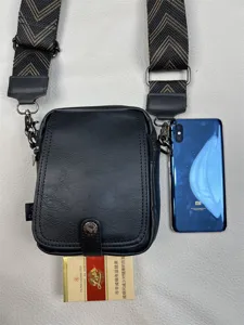 Men's Vertical PU Leather Crossbody Bag Casual Daily Shoulder Bag with Wide Strap